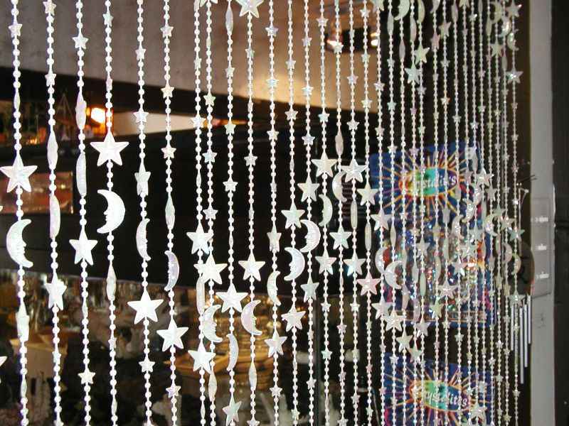 Clear beaded curtain with teardrop-shaped beads